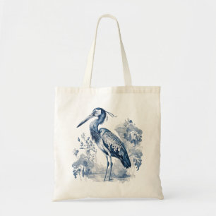 Tote Bag Herbe d'art de style Delft bleu et blanc avec fleu