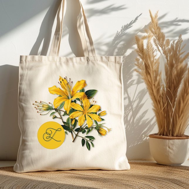 Tote Bag Herbe St. Johns Wort Monogramme initial (Créateur téléchargé)