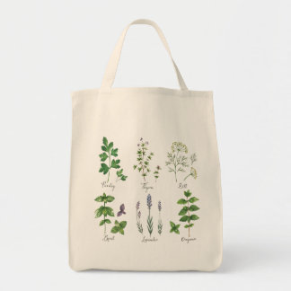 Tote Bag Herbes Croquis Épicerie réutilisable
