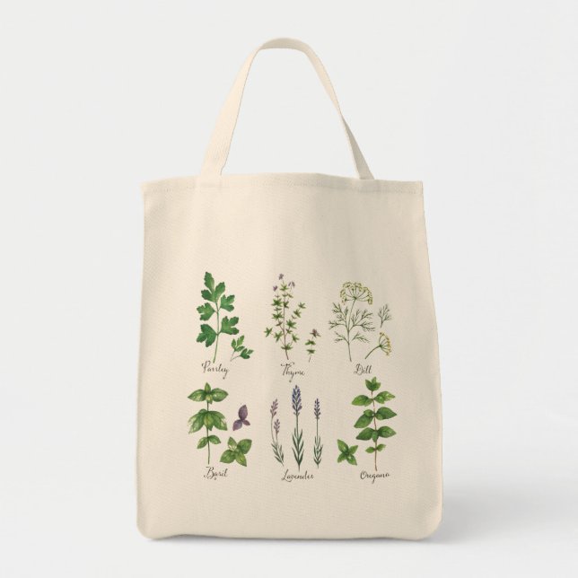 Tote Bag Herbes Croquis Épicerie réutilisable (Devant)