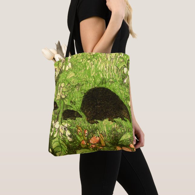 Tote Bag Hérisson et bébé de style Art nouveau néerlandais (De près)
