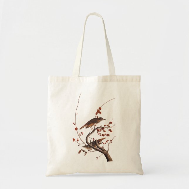 Tote Bag Hermite Grive Audubon Oiseau aux baies rouges (Devant)