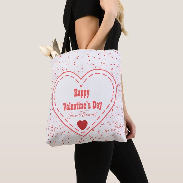 Tote Bag Heureuse Sainte-Valentin de coeur rouge personnali (De près)