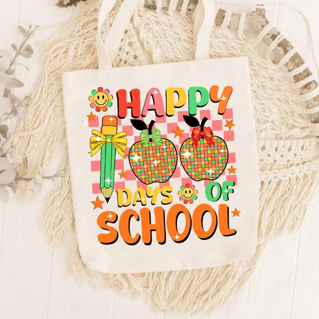 Tote Bag heureux 100 jours d'école . appréciation de l'ense (happy 100 days of school tote bags, teacher gift, teacher appreciation tote bags)