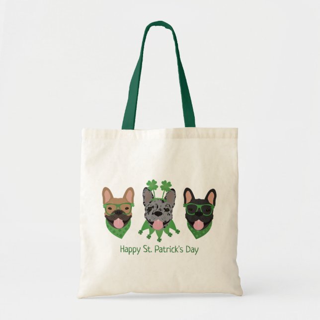 Tote Bag Heureux Bulldogs français en Jour de la Saint Patr (Devant)
