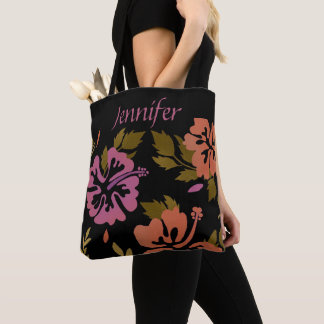 Tote Bag Hibiscus Flowers Hawaiian design rose nom pêche