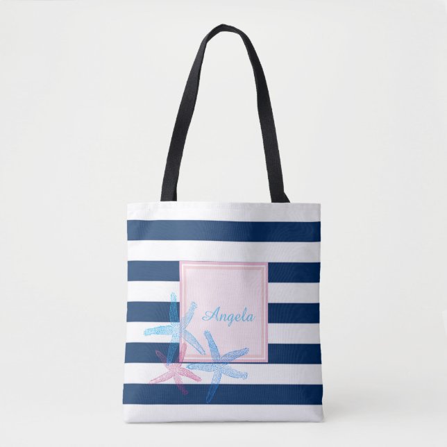 Tote Bag Hibiscus Hawaii moderne rayé - Personnalisé (Devant)