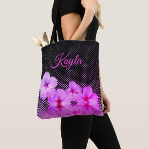 Tote Bag Hibiscus rose chaud sur À damiers noir et rose