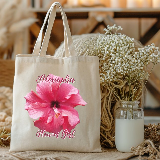 Tote Bag Hibiscus Rose Foncé Personnalisé Demoiselle d'Honn (Créateur téléchargé)