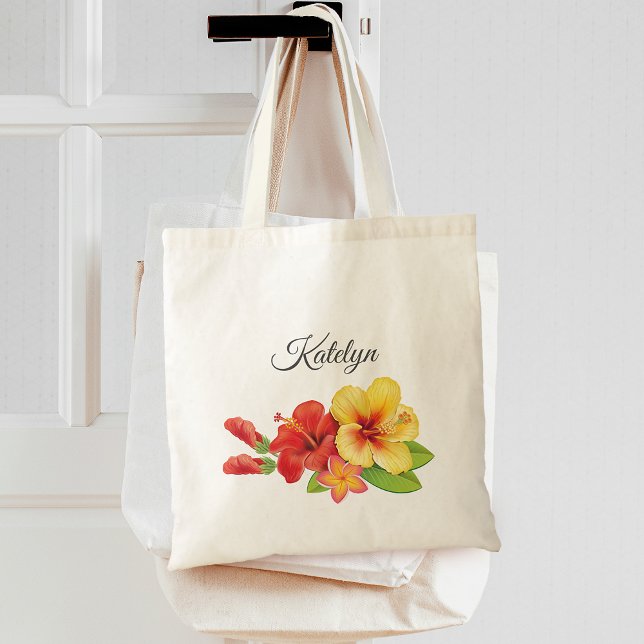 Tote Bag Hibiscus Sirène Florale Tropicale (Hibiscus Tropical Floral Bridesmaid Tote Bag)