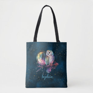 Tote Bag Hibou Arc-en-Ciel Mystique et Lune Céleste