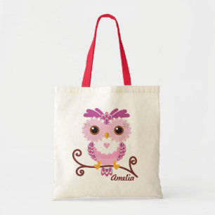 Tote Bag Hibou rose d'enfants et pourpre Girly