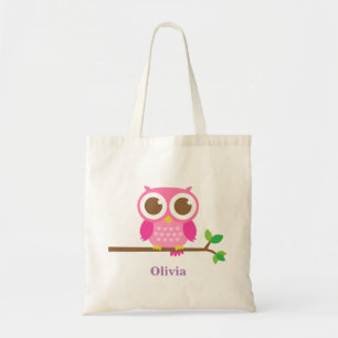 Tote Bag Hibou rose Girly mignon sur la branche pour des