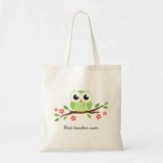 Tote Bag Hibou vert mignon sur le meilleur professeur de