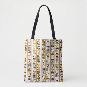 Tote Bag Hiéroglyphes égyptiens jaune-noir couleur transpar