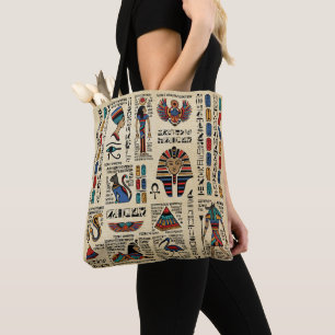 Tote Bag Hiéroglyphes et divinités égyptiens sur papyrus