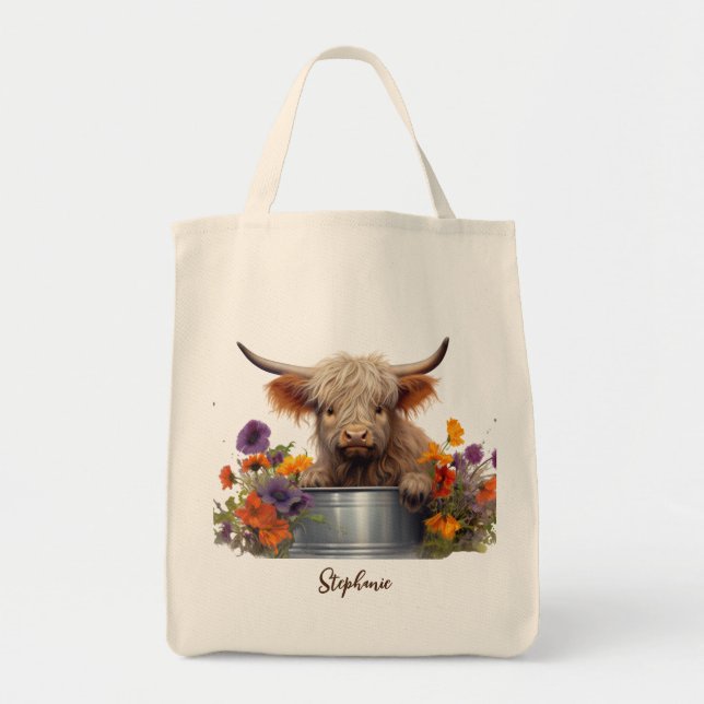 Tote Bag Highland Cow Baby Personnalisé (Devant)