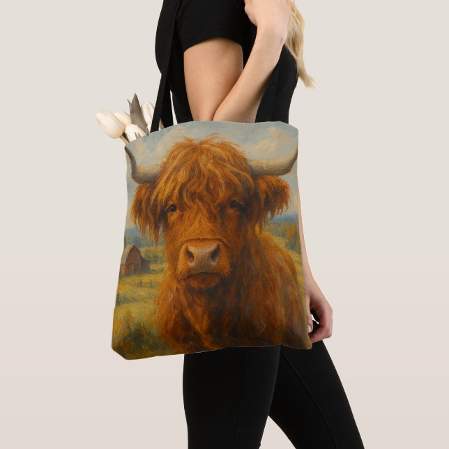 Tote Bag Highland Cow Cross Body Fourre-tout (vue avant et  (De près)