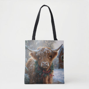 Tote Bag Highland Cow Rustic Barnyard Noël