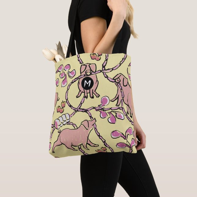 Tote Bag Hilarié chinois porc année Monogramme Jaune Fourre (De près)