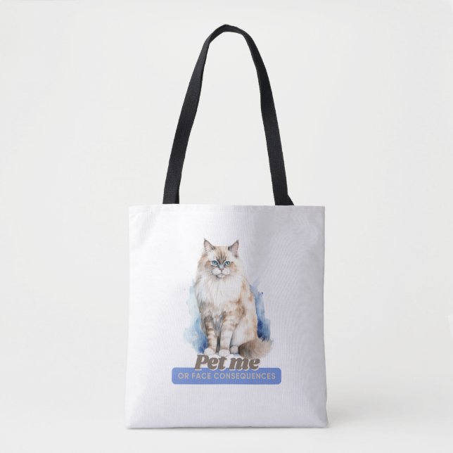 Tote Bag Hilarié "Pet Me ou Face Conséquences" Chat (Devant)