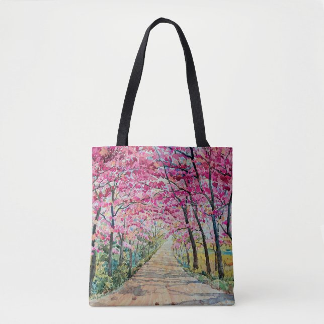 Tote Bag Himalaya Cherry Roadside Aquarelle Paysage (Devant)