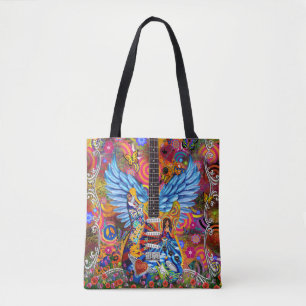 Tote Bag Hippie, Amour, Liberté, Guitare, Art musical