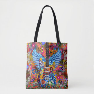 Tote Bag Hippie, Amour, Liberté, Guitare, Art musical