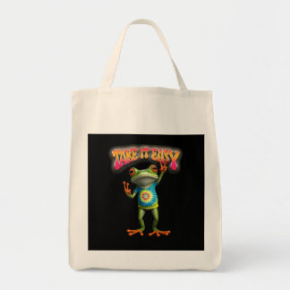 Tote Bag Hippie Frog Take it Easy Fun Colorful 