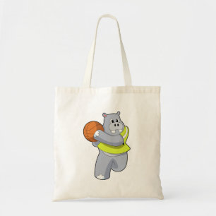 Tote Bag Hippo as basketball player with basketball.PNG