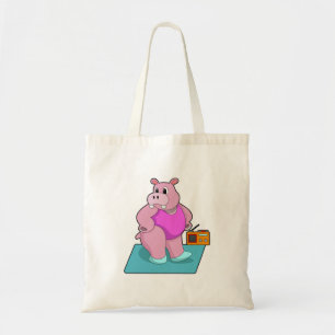 Tote Bag Hippo at Fitness with Radio.PNG