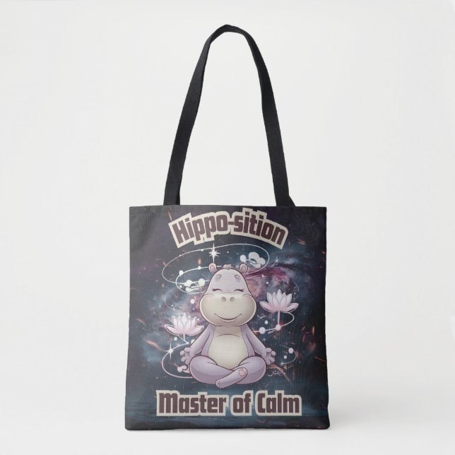 Tote Bag Hippo-position - Master of Calm Zen Design (Devant)