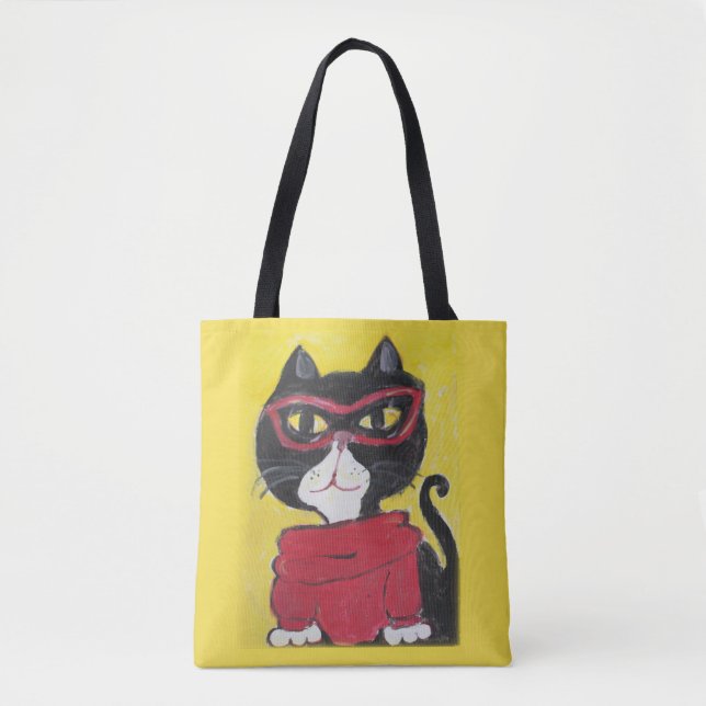 Tote Bag Hipster Folk Art Turtleneck Chat (Devant)