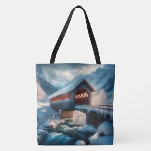 Tote Bag Hiver, pont enneigé et rivière