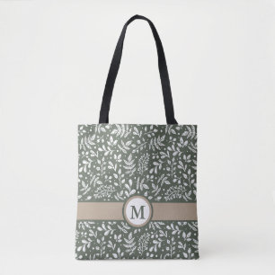 Tote Bag Hiver rustique sage botanique avec le monogramme
