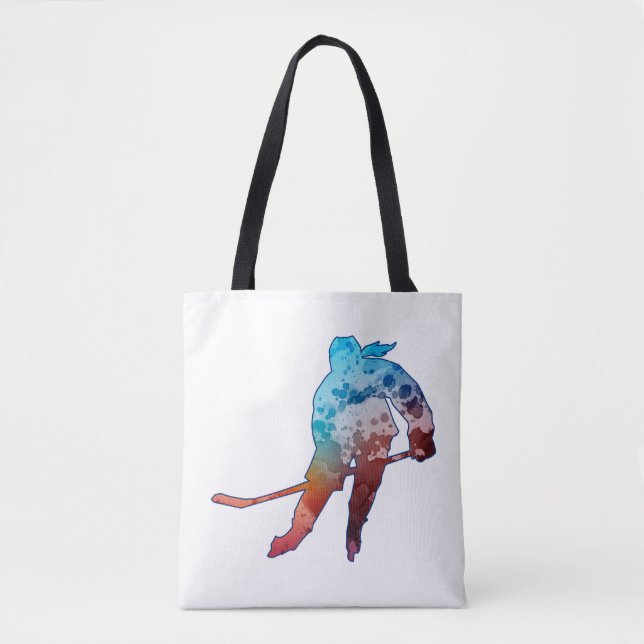Tote Bag Hockey Girl Skater Silhouette Aquarelle (Devant)