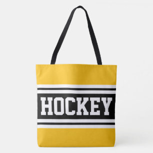 Tote Bag HOCKEY Jaune Clair Rayures de Course Noir et Blanc