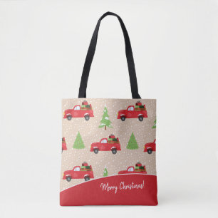 Tote Bag Holiday Tree with Vintage Camion Merry Christmas