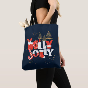 Tote Bag Holly Jolly Rouge Blanc Or Noël hiver