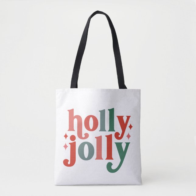 Tote Bag Holly Jolly - Typographie des Fêtes Rétro (Devant)