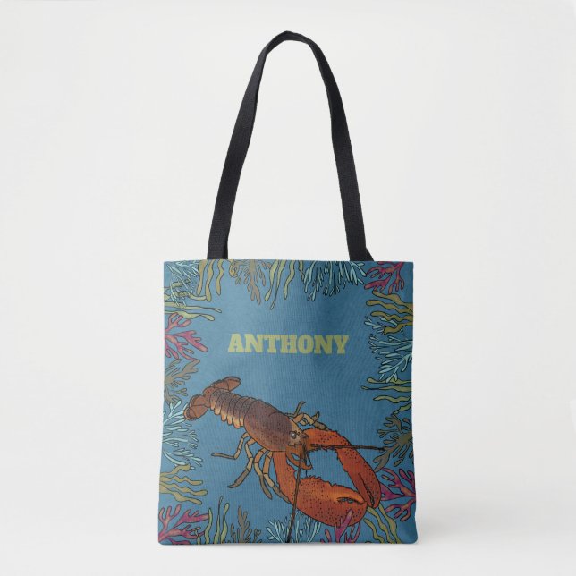 Tote Bag Homard dans la mer Personnalisé (Devant)