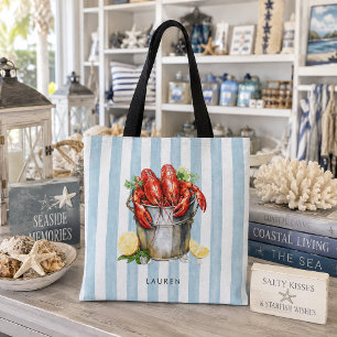 Tote Bag Homard de la Côte Rayures Bleues Nautiques avec No
