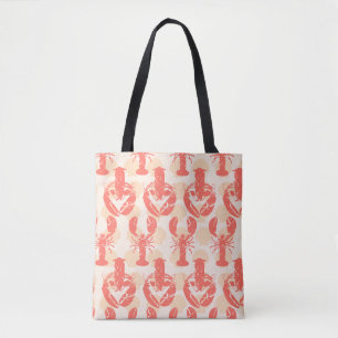 Tote Bag Homards et coquillages Corail rose Motif nautique