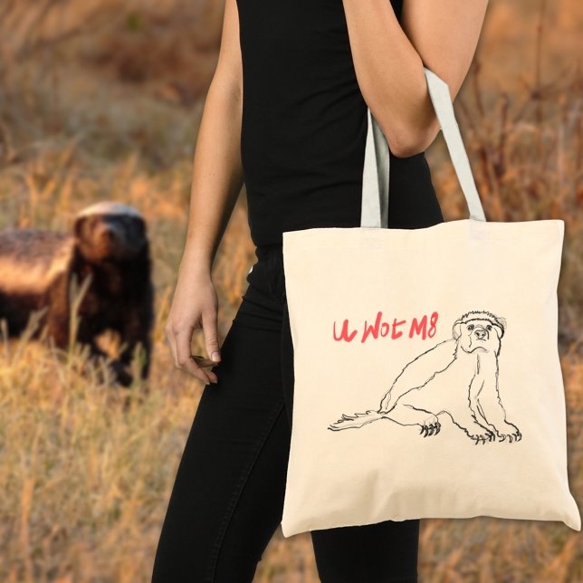 Tote Bag Honey Badger u wot m8 amusant mot jouer (Honey badger sketch line art with funny quote badass wild animal tote bag)
