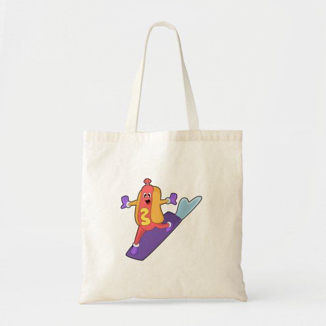 Tote Bag Hot-dog as Snowboarder with Sonowboard (Devant)