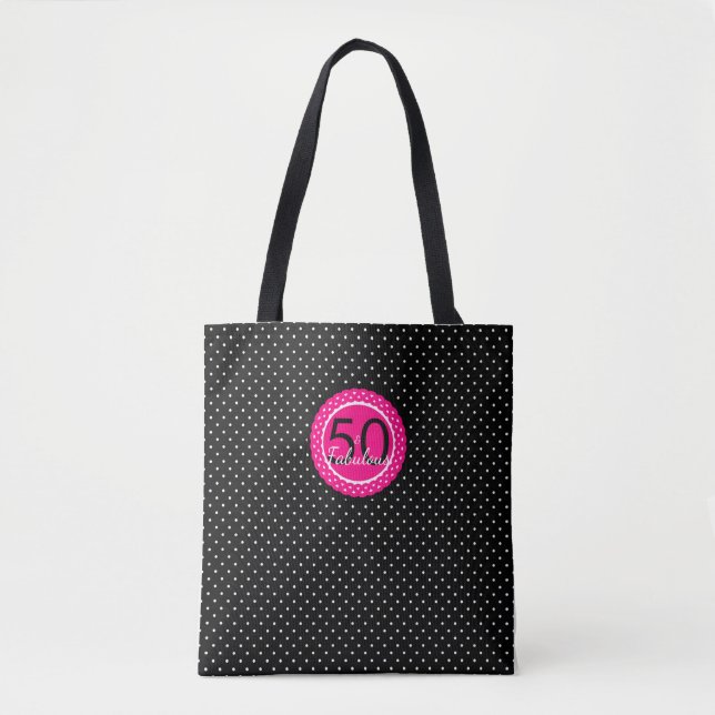 Tote Bag Hot rose et noir 50 & Fabuleux cadeau d'anniversai (Devant)