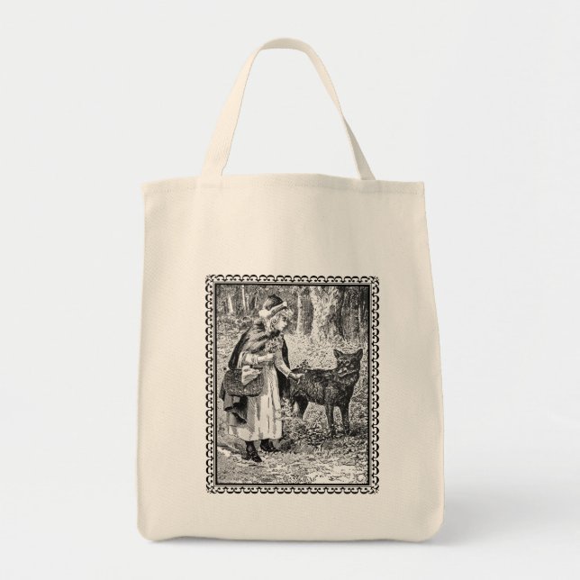 Tote Bag Hotte rouge à cheval avec dessin de loup dans cadr (Devant)