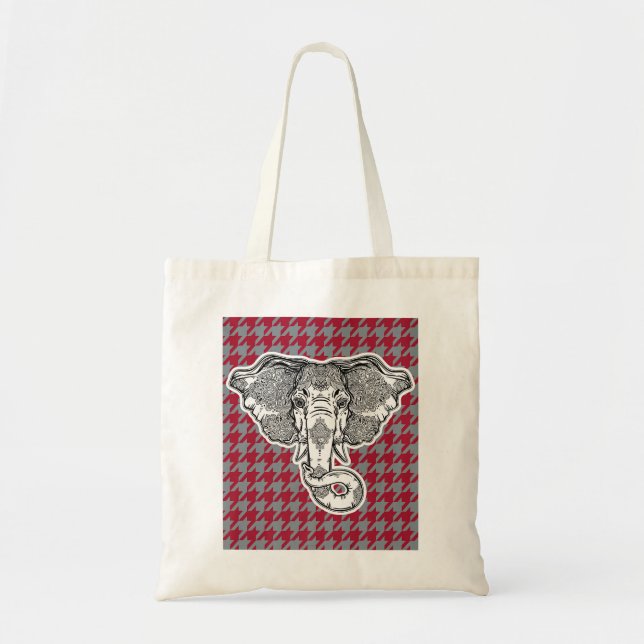 Tote Bag Houndstooth Alabama Crimson et Grey avec éléphant (Devant)