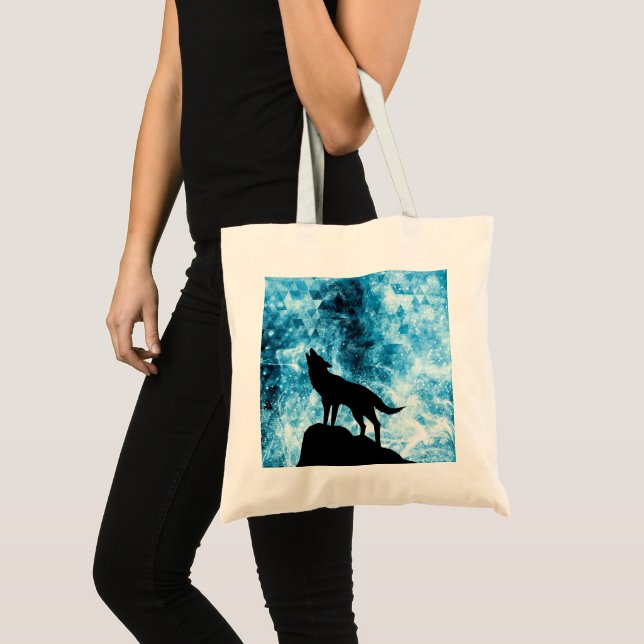 Tote Bag Howling Wolf Hiver neige bleue fumée Abstraite (Devant (produit))