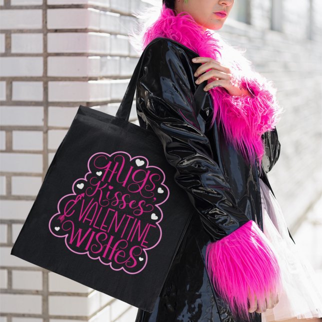 Tote Bag Hugs, baisers et Voeux de Saint Valentin, Coeurs,  (Créateur téléchargé)